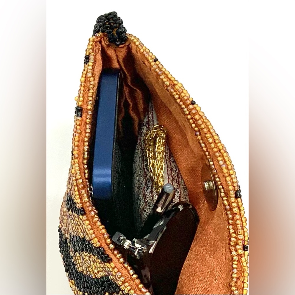 Vintage Tiger Striped Glass Beaded Crossbody Purse Dance Club Party Cocktail Bag - Picture 7 of 15